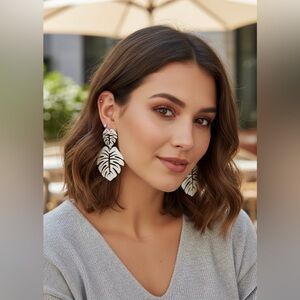 White Leaf Drop Earrings